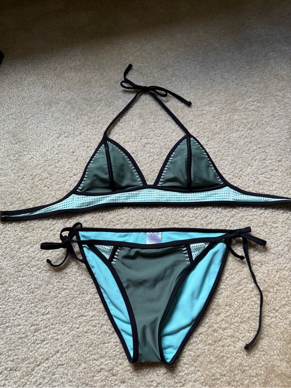 Target Olive Green & Aqua Contrast Triangle Bikini Set